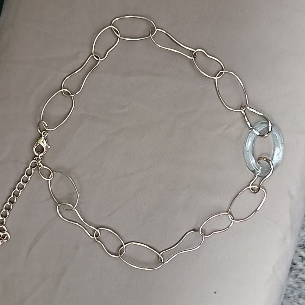 Clear baby blue gold chain link necklace unique shaped links